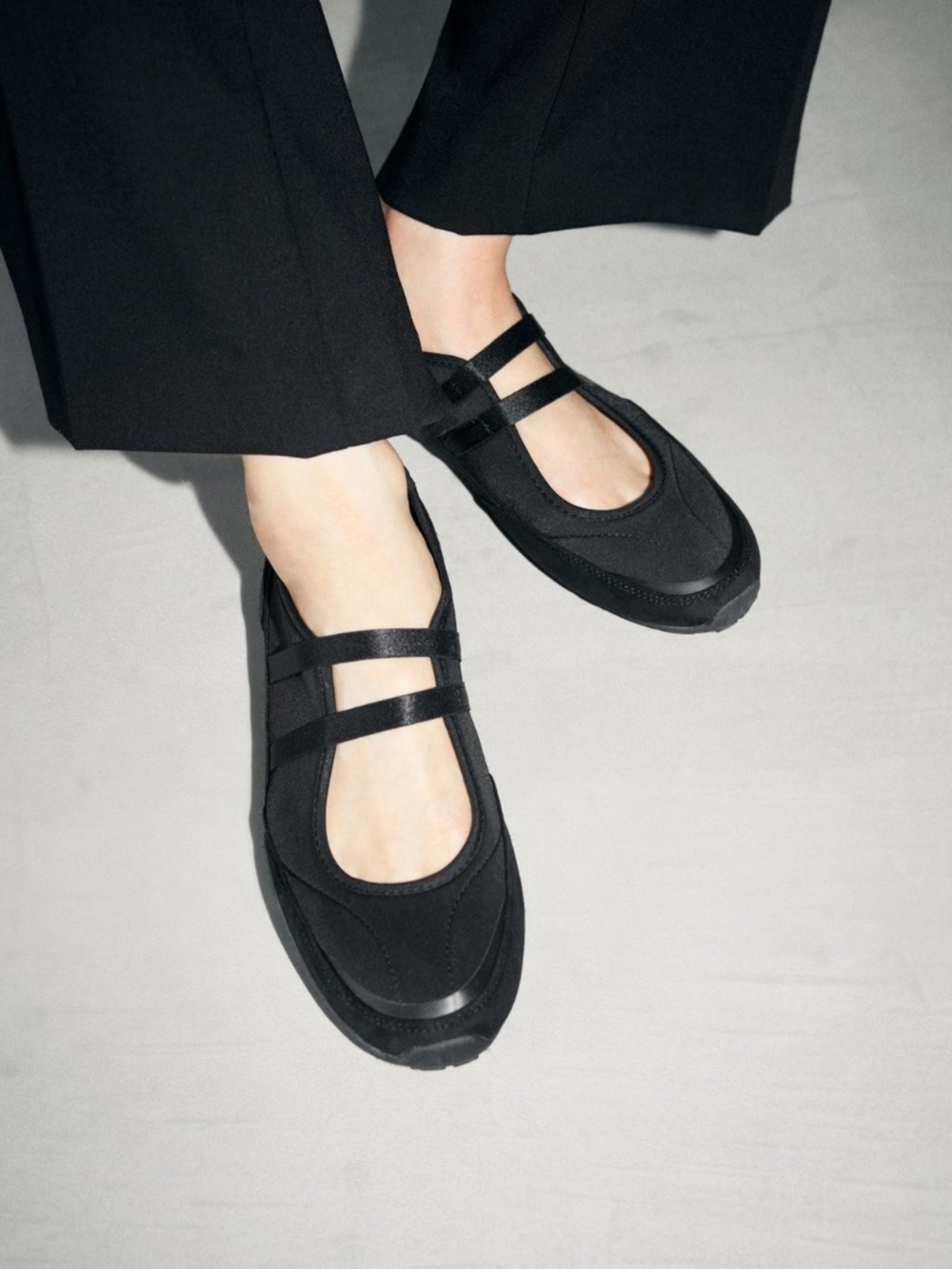 Zara Double-strap Ballet Flat Sneakers, NWT Size EU39/US8.5, Black